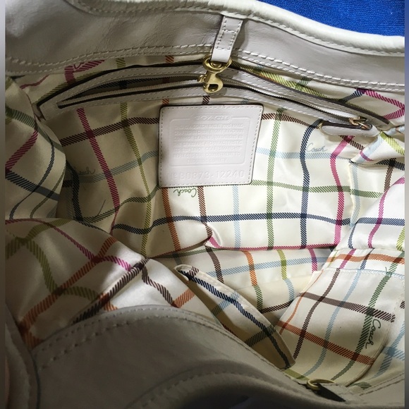 Coach Ergo Pleated Leather Tattersall Lining Hobo Shoulder Handbag Ivory White - Picture 11 of 12